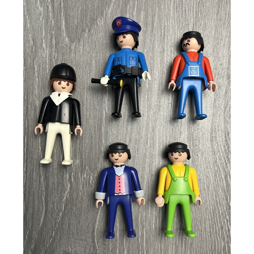 Vintage Playmobil Figures 1974 Geobra Classic People Police Worker Lot of 5